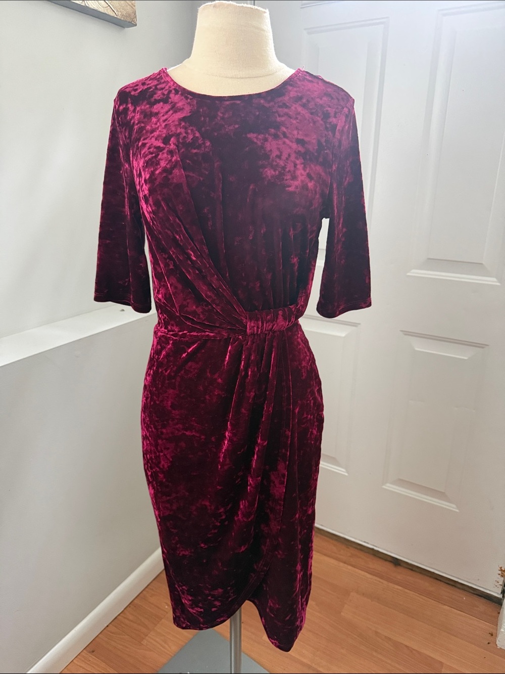 IVANKA Trump Velvet Faux-Wrap Midi Dress in Deep Berry (77)